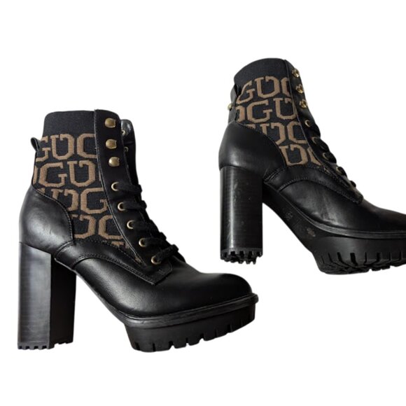 Guess Grows Black Logo Print Platform Padded Insole Round Toe Boot NWOB Size 7.5 - Picture 8 of 10